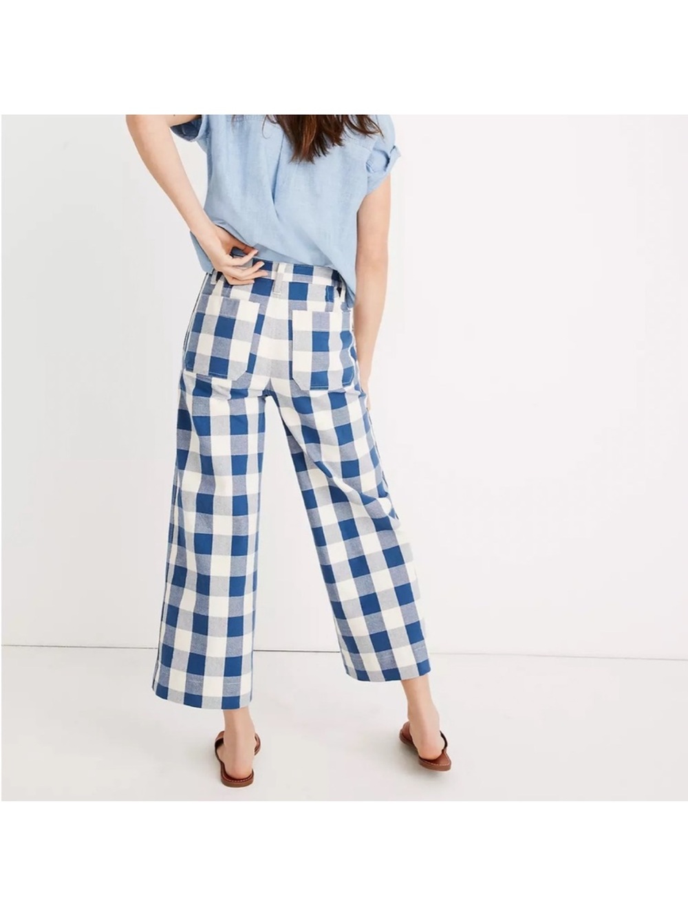 Madewell Blue and White Gingham Cropped Wide-Leg Pants - Picture 2 of 3